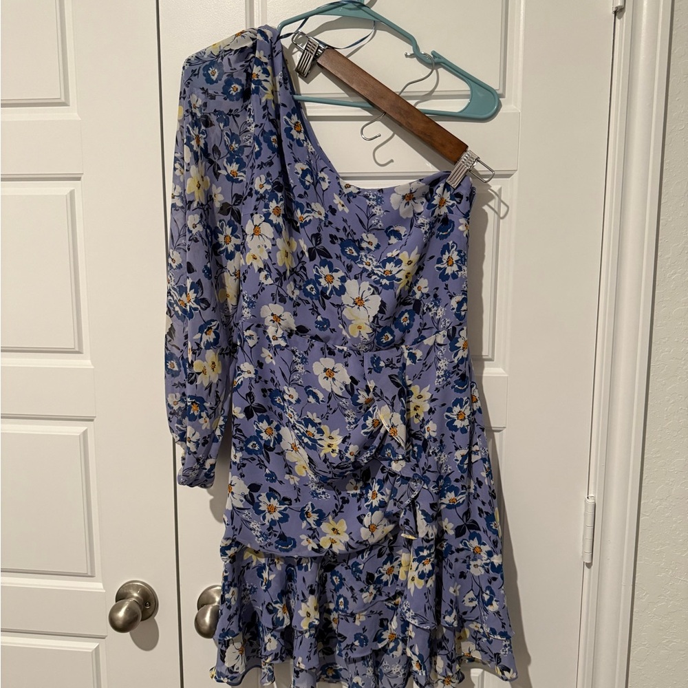 Astr Lavender Floral One-Shoulder Ruffle Mini Dress